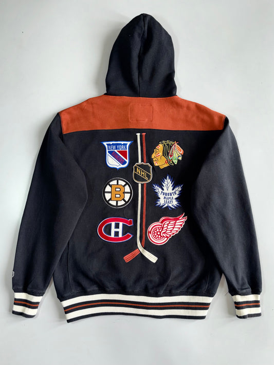 Vintage Old Time Hockey NHL Original Six Zip-Up Hoodie All Team Patches (XL)