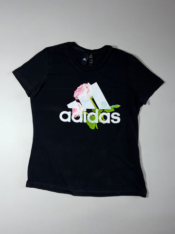 Adidas Black Floral Rose Logo T-Shirt (L)