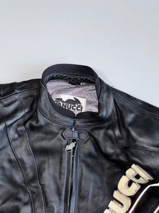 Vanucci by Enrico Vanucci High-Class Motorbikewear Chevron Stripe Leather Moto Jacket (S)