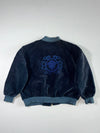 Navy Blue Textured Bomber Jacket with Embroidered Chest Logo & Contrast Ribbed Trim (2XL)