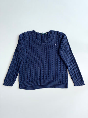 Lauren Ralph Lauren Cable Knit V-Neck Sweater – Navy (XL)