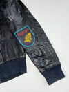 Vintage Black Leather Café Racer Bomber with Zip Collar, Shoulder Zips & Navy Rib Knit, Made in Korea (S)
