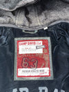 Camp David Black Leather Hooded Biker Jacket – Rugby Crest Embossing, Quilted Shoulders (XL)