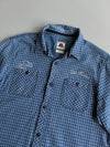 Edo Katsu Indigo Blue Check Embroidered Wave Short Sleeve Shirt – (M)