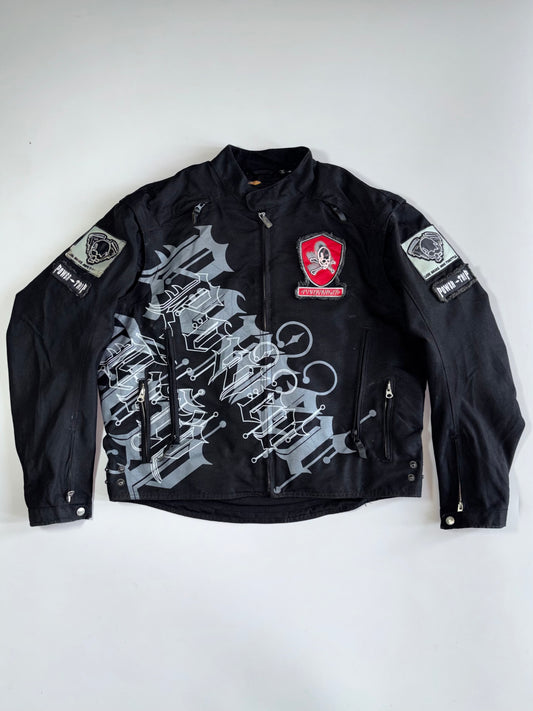 Power Trip “Less Brake More Throttle” Moto Jacket — Heavy Patch Work With Detachable Arm (XL)