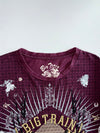 Big Train Osaka Japanese Samurai Skull Wings Kanji Foil All-Over Print Burgundy Plum Cotton Long Sleeve T-Shirt (L)