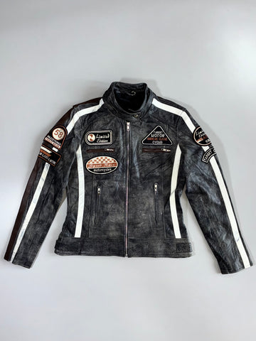 Vintage American Classic Distressed Leather Moto Racing Jacket (S)