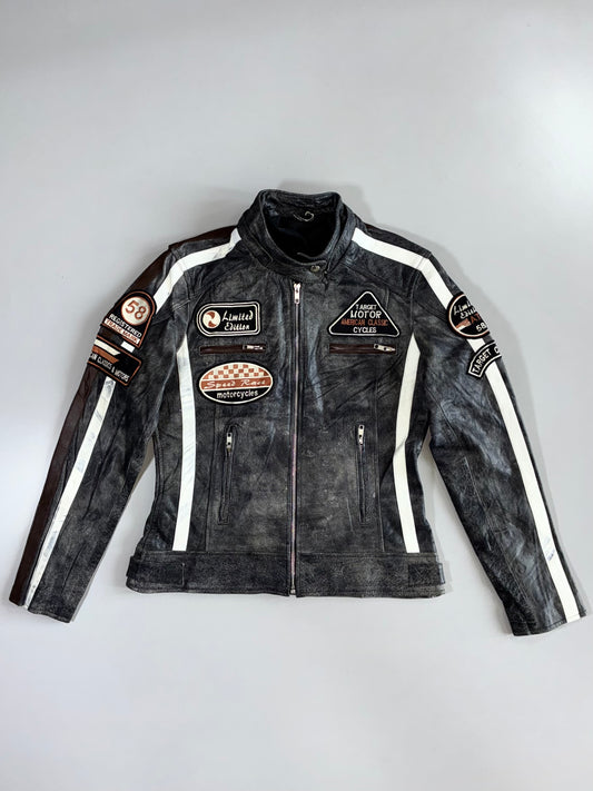 Vintage American Classic Distressed Leather Moto Racing Jacket (S)