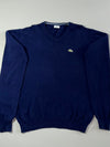 Vintage 90s Lacoste Made in France Navy V-Neck Sweater (XL)