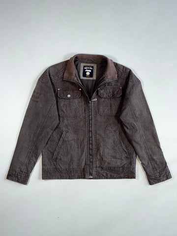 Jeep Washed Brown Utility Jacket – Ribbed Collar, Flap Pockets (L)