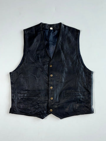 Vintage Black Leather Button-Up Waistcoat Vest (S)