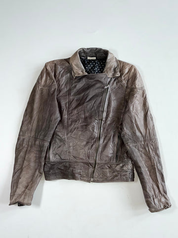Vintage Street One Grey Leather Asymmetric Zip Biker Jacket (S)