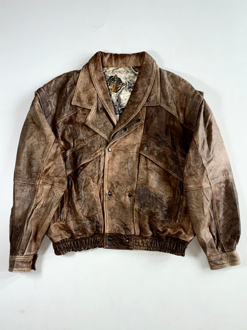Vintage Brown Leather Jacket (2XL)