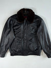 Vintage Ventura Leather Jacket – Black – Fur Collar – Burgundy Lining (XL)