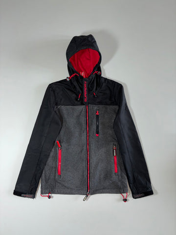Superdry Windtrekker Softshell Fleece Hooded Jacket Black/Grey/Red (S)