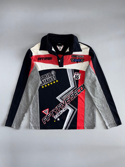 EXR Racing “Fifty Five Seconds” Long Sleeve Motorsport Polo — Navy/Red/Grey (M)