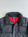 Polo Ralph Lauren Red Pony Fleece Collar Red Lined Quilted Down Puffer Jacket Black (M)