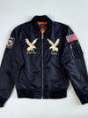 Schott NYC Black MA-1 Souvenir Bomber – Eagle Embroidery, US Navy & Flag Patches (M)