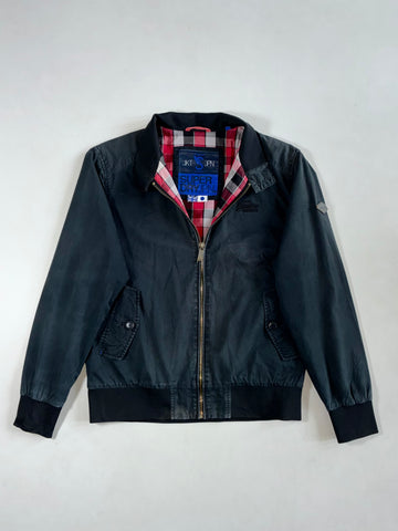 Superdry JPN Harrington Jacket – Washed Black with Red Check Lining (M)