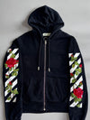 Off-White Black Zip Hoodie Diagonal Rose fully Embroidered Sleeves (M/L)