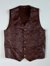 Brown Leather Western Waistcoat with Knit Back (XS)