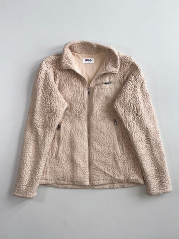 Fila Beige Sherpa Fleece Zip-Up Jacket (M)