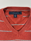 Tommy Hilfiger Striped V-Neck Knit Sweater – Rust Orange  (L)