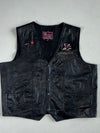 Vintage Leather Club Black Leather Biker Vest – Hollywood Eagle Embroidery & Pins (2XL)