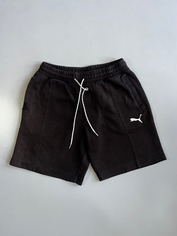 Puma Black Sweat Shorts White Drawstring Logo (W:30) (L:17.5)
