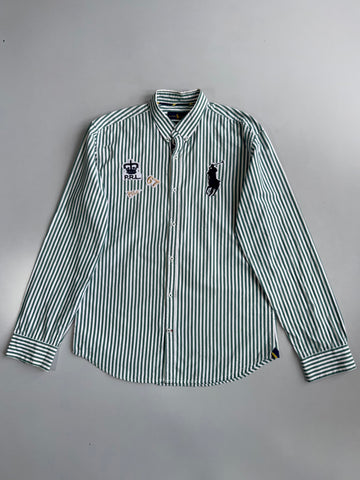 Polo Ralph Lauren | Green Striped Big Pony Custom Fit Shirt | (M)