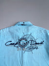Camp David Blue Linen Blend Embroidered Short Sleeve Shirt (2XL)