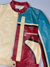 1957 Firenze Colorblock Leather Jacket  Cream/Teal/Burgundy Moto Jacket, (XS)
