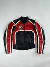 Vintage 80s Jumbo Red, Black & White Leather Racing Jacket – Elephant Logo Patch (XS)