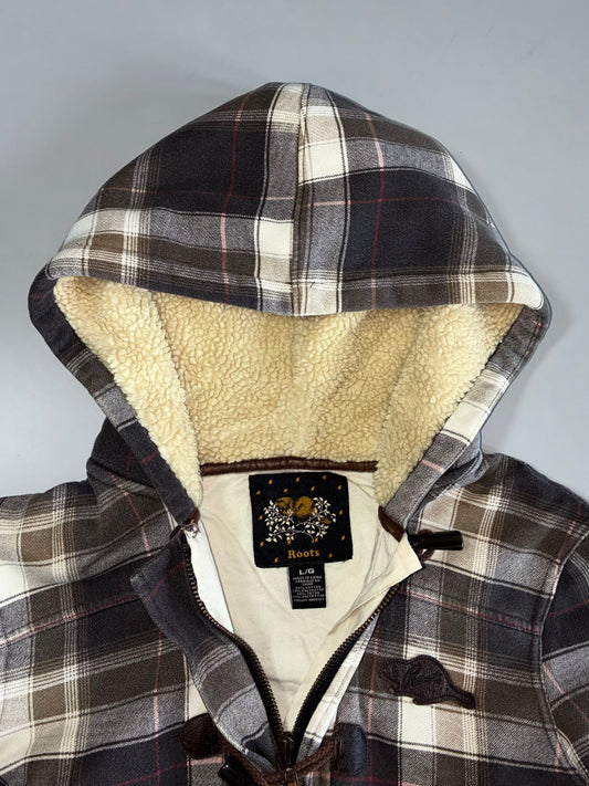 Plaid Wool-Blend Toggle Duffle Hoodie (XS/S)