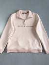 Tommy Hilfiger Quarter Zip Pullover Sweatshirt - Pink Embroidered Spell Out Vintage (L)