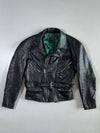 Vintage Belted Green-Lined Leather Biker Jacket (L)