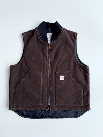 Vintage Carhartt V02 Dark Brown Duck Canvas Quilted Lined Vest – (XL)