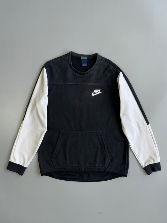 Nike Sportswear Colorblock Crewneck Sweatshirt Black Cream Swoosh Logo Kangaroo Pocket ( L)