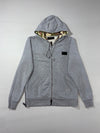 Philipp Plein Homme Grey Zip-Up Hoodie with Camo-Lined Hood & Studded Patch (L)