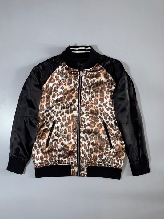 Reversible Satin Varsity Jacket Skull/Leopard Print (M)