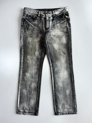Big Train Japan — Acid Washed Skull & Flame Embroidery Denim Jeans (W:36|L:43)