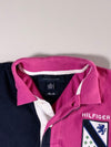 Tommy Hilfiger Pink & Navy Colour Block Crest Polo T-Shirt – New York 85 – Slim Fit – (L)