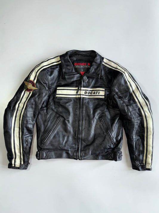 Original Ducati By Dainese Pure Italian Leather Racing Jacket Ducati Meccanica Bologna Patch (Paded) Size (S/M)