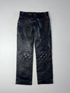 Vintage Black Leather Quilted Knee Biker Pants (W:34) (L:42)