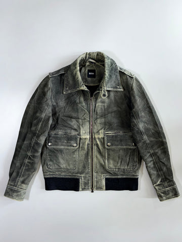 Hugo Boss Distressed Leather Bomber Jacket (M)