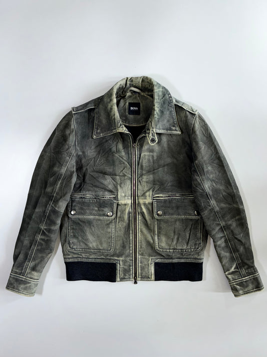 Hugo Boss Distressed Leather Bomber Jacket (M)