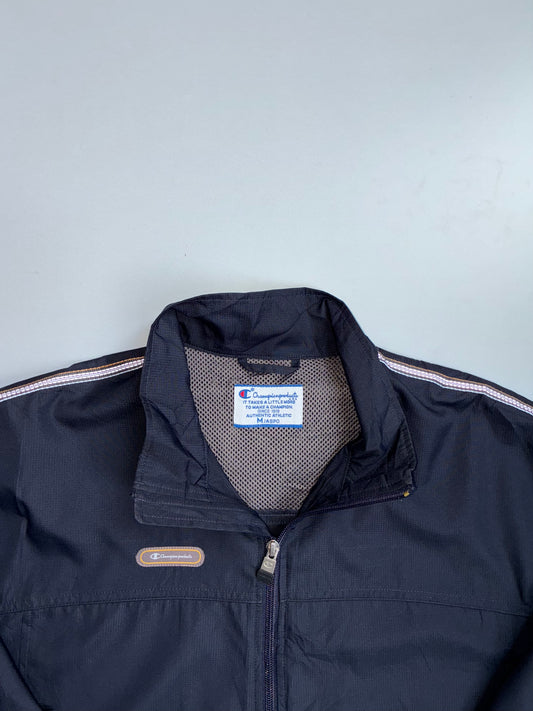 Champion Navy Stripe Sleeve Windbreaker Track Jacket (ML)