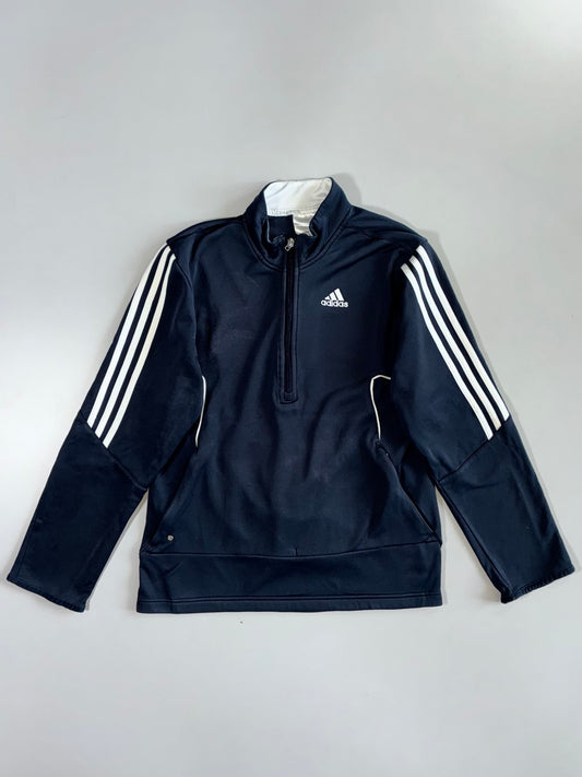 Adidas Clima365 3-Stripe White Panel Fleece-Backed Half-Zip Navy Blue Athletic Pullover Sweatshirt (M)