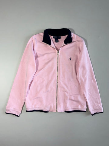 Polo Ralph Lauren Pink Full-Zip Jacket with Navy Collar and Pony Logo (XS)