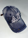 Valentino Rudy Italy Distressed Washed Denim Studded AX Patch Cap (Adjustable)